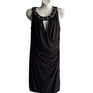 Donna Ricco Black Chain Embellished Cocktail Dress with ruching size 6